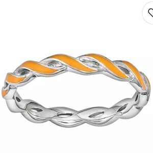Quality Gold Sterling Silver & Orange Enamel Ring (5)